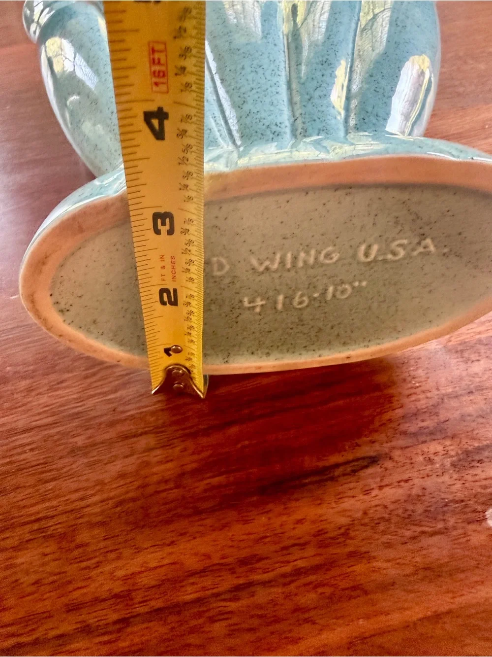 Vintage Red Wing USA Turquoise Speckled Art Pottery Vase #416-10 Mid Century Mod